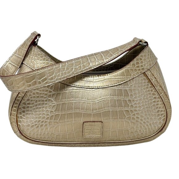 Liz Claiborne Y2K Metallic Gold Faux Croc Baguette Purse Bow Accent Single Strap - Picture 2 of 11